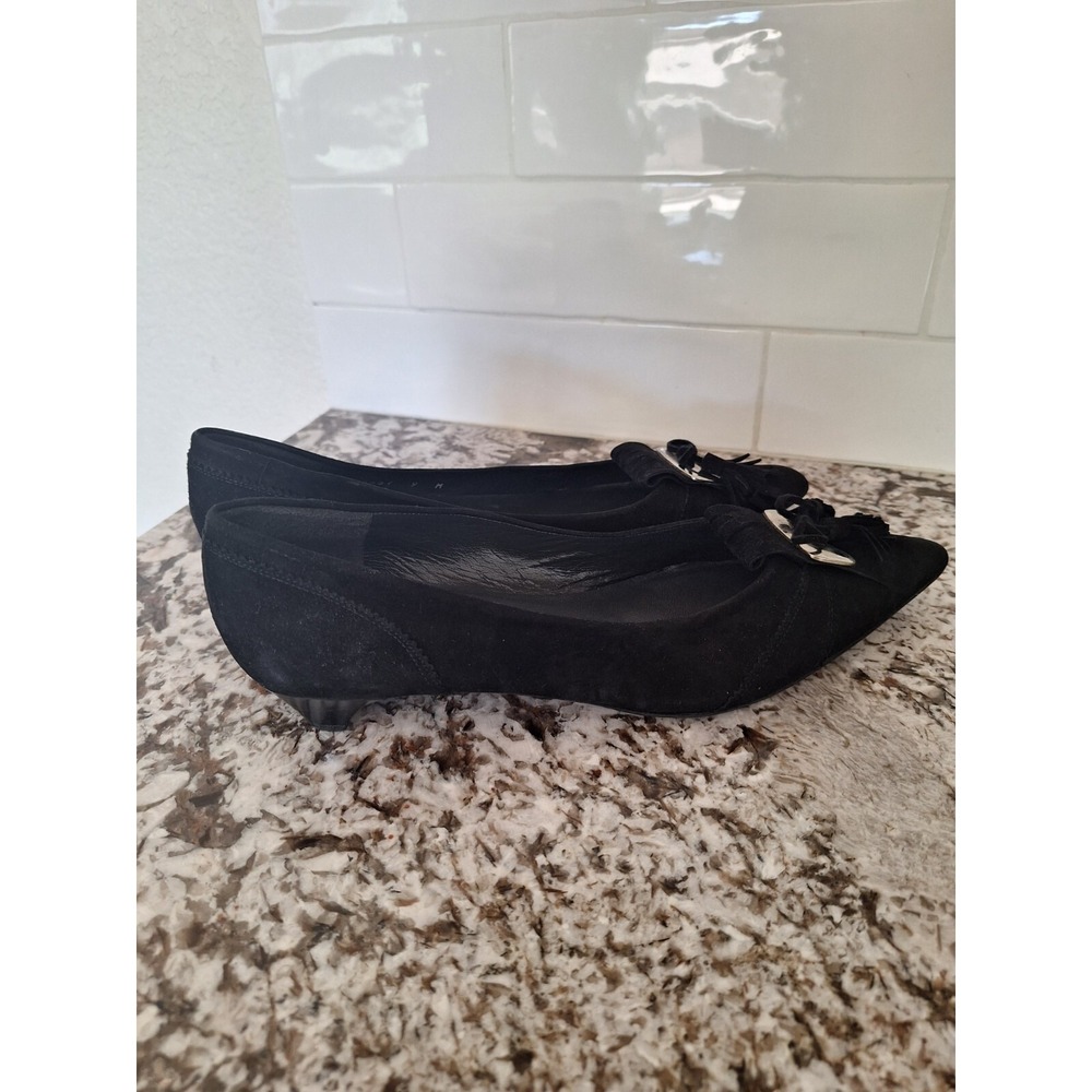 STUART‎ WETZMAN Black Pointy Toe Suede WINGER Pumps With Bow Size 9 M - Picture 2 of 10